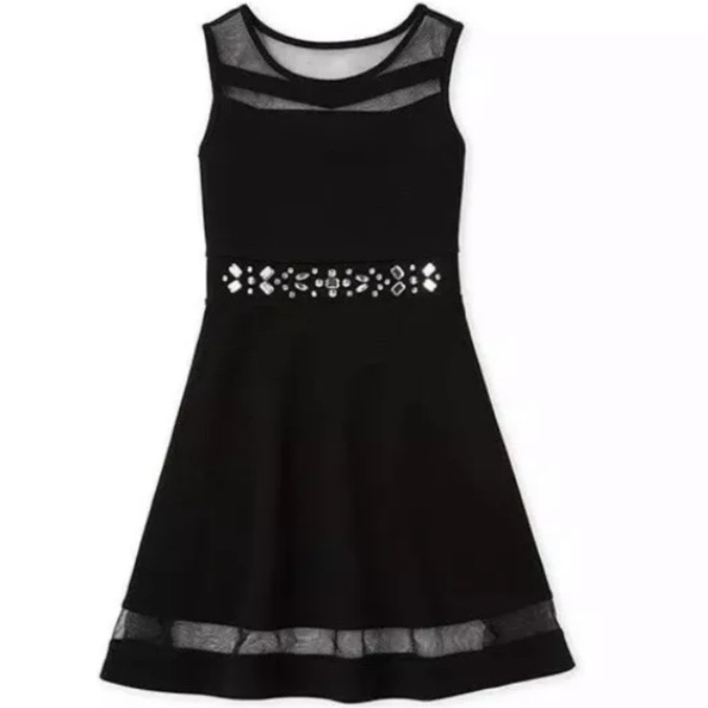 GIRLS SLEEVELESS JEWEL JACQUARD WOVEN DRESS
